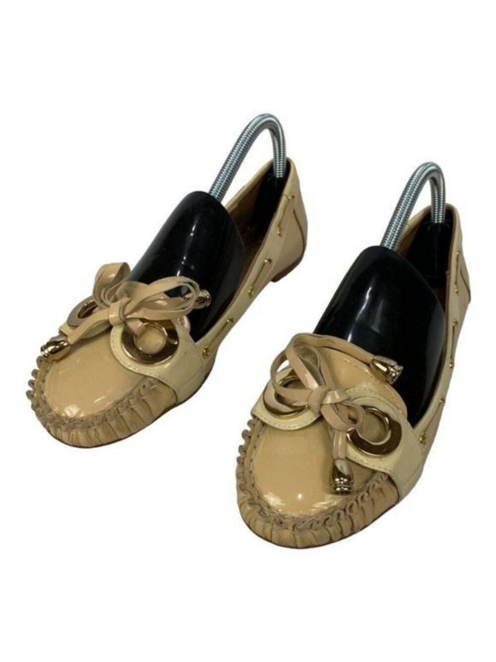 Jeffery Campbell Beige Patent Leather Moccasins With Bow Accent Womens Size 8.5